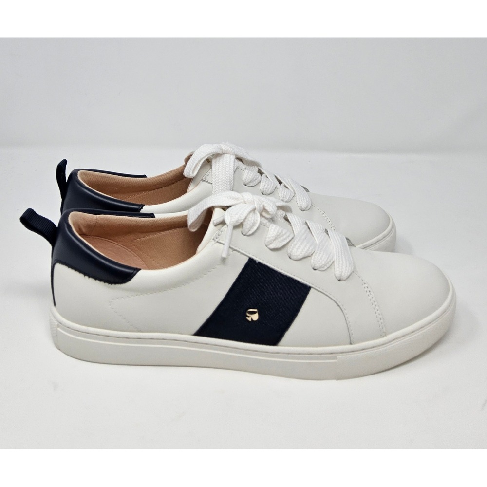 Kate‎ Spade Adorn Shoes Sneakers 11 M NEW Leather White Navy Lace Up Lego Flats